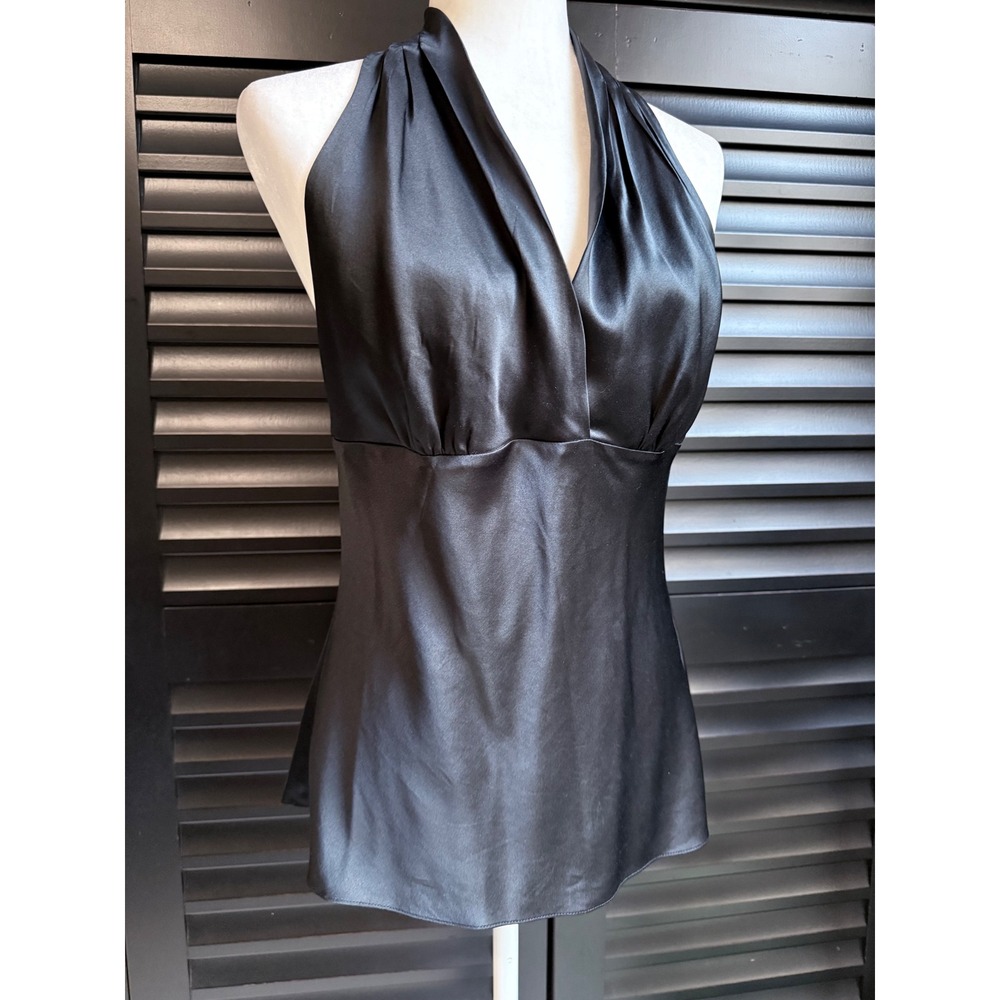 Express Silk Halter Top Black Medium y2k Sleeveless Blouse Luxury Indie Goth
